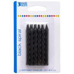 Spiral Black Candles 12 pcs 2.5" by Bakery Crafts