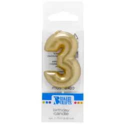 Gold Number 3 Candle 1.75" by Bakery Crafts