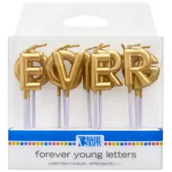 Gold Forever Young Candles Set of 12 1" by Bakery Crafts