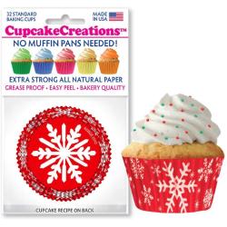 Red & White Snowflake Cupcake Liners - pkg 32