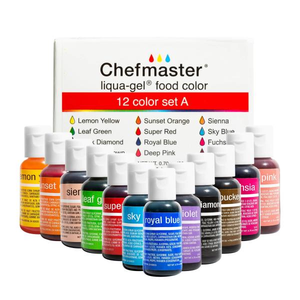 12 Color Kit A 0.7 oz Liqua-Gel Food Color by Chefmaster 600