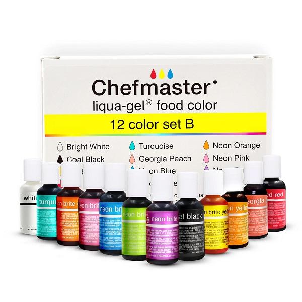 12 Color Kit B 0.7 oz Liqua-Gel Food Color by Chefmaster 600