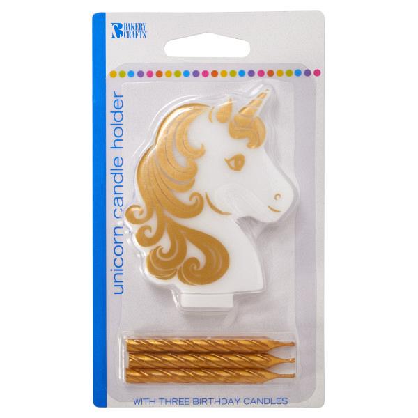 Gold Unicorn Holder & 3 Candles by Bakery Crafts 600