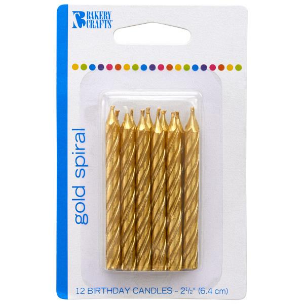 Gold Spiral Candles 12 pcs 2.5" by Bakery Crafts 600