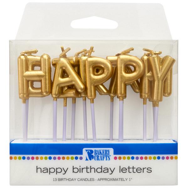 Gold Happy Birthday Candle Set - 1" by Bakery Crafts 600