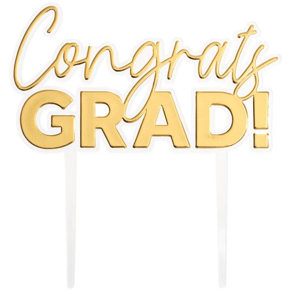 Congrats Grad Gold Vertical Cake Topper - Pack of 12 600