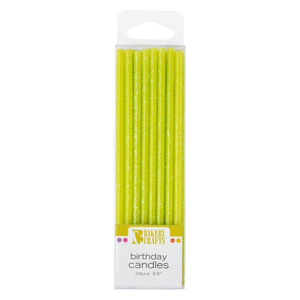 Slim Glitter Lime Candles 24 pc 3.5" by Bakery Crafts 600