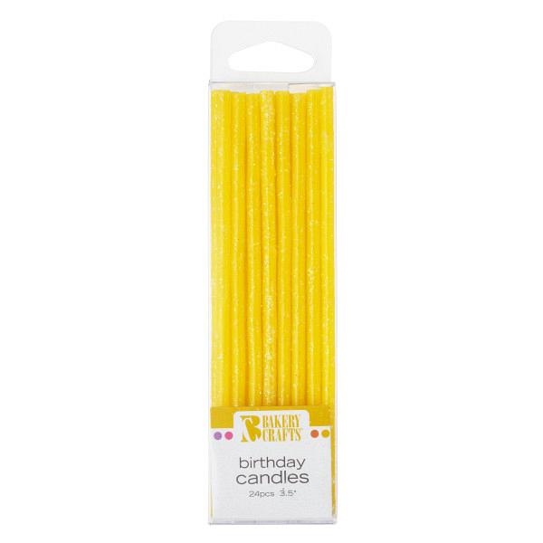 Slim Glitter Yellow Candles 24 pcs 3.5" by Bakery Crafts 600