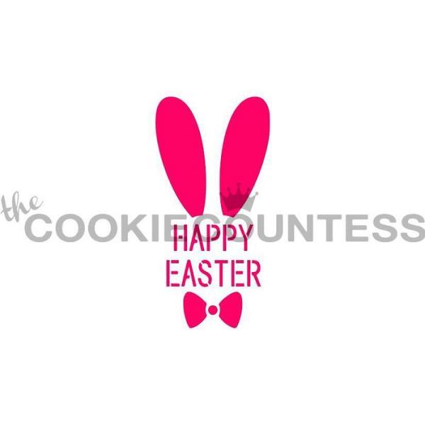 Happy Easter with Bunny Ears Cookie Stencil - The Cookie Countes 600
