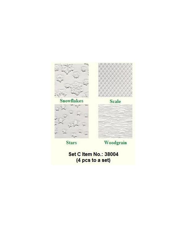 Impression Mat Set of 4; Snowflake Scales Stars & Woodgrain 600